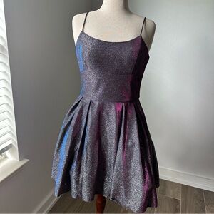 Betsy & Adam Iridescent Sparkly Spaghetti Strap Dress